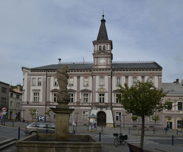 Soubor:Fountain with Statue of Maria Virgin Immaculary in Železný Brod and City Hall 01.JPG