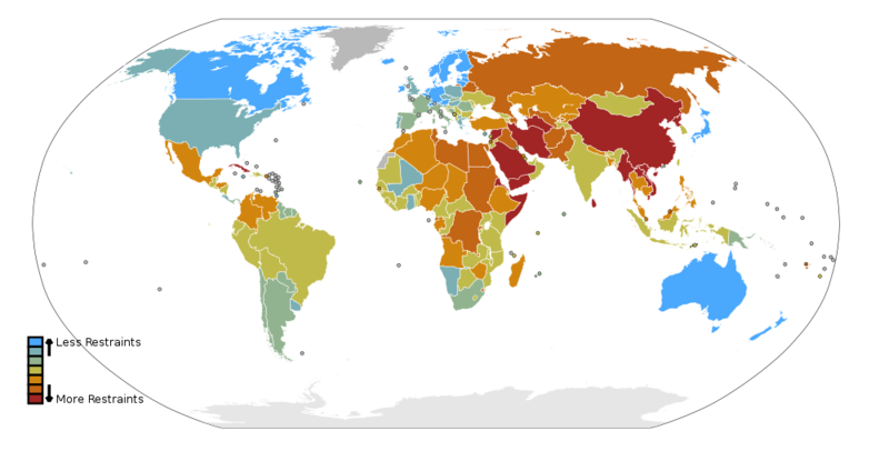 Soubor:Reporters Without Borders 2009 Press Freedom Rankings Map.png