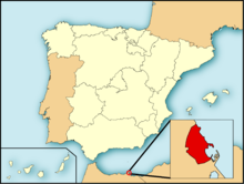 Autonomní město Melilla na mapě Španělska