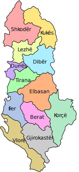 Soubor:Albania Counties Named Colored.png