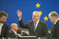 A smiling Czech President Miloš Zeman waves at the people in the plenary chamer in Strasbourg-Flickr.jpg