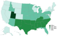 Church or synagogue attendance by state Gallup 2015.png